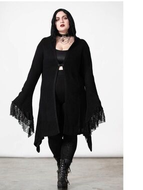 Killstar Wild Craft Knit Cardigan Lace Bell Sleeve Size M Witchy Goth Grunge